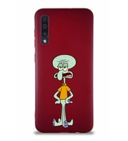 Samsung Galaxy A50S Soft Premier Kapak Squidward Dokunaç Tasarımlı Silikon Kılıf - Mürdüm (Şeffaf)