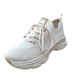 Queen L130 Taşlı Kadın Triko Sneaker Ayakkabı (Bej)