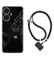 Realme C55 Kılıf Resimli Boyun Askılı İpli Desenli Silikon Series Black Plane 1868