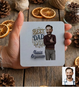 Kişiye Özel Karikatürlü Best Dad Ever Babaya Hediye Bardak Altlığı Babalar Günü Hediyesi