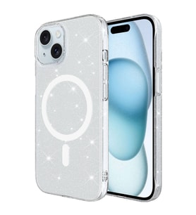 Apple iPhone 15 Uyumlu Kılıf Zore Magsafe Şarj Özellikli Simli Şeffaf Arka Yüzey Erdos Silikon Kapak (Renksiz)