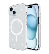 Apple iPhone 15 Uyumlu Kılıf Zore Magsafe Şarj Özellikli Simli Şeffaf Arka Yüzey Erdos Silikon Kapak (Renksiz)