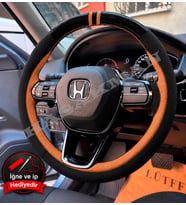 Honda Civic FE Dikme Direksiyon Kılıfı Parlak Siyah Taba Detaylı Taba Çift Yüzük ve Dikiş 2021-2026
