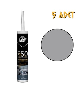 Selsil Poliüretan Mastik Yapıştırıcı PU50 GRİ 280 ml. - 5 Adet