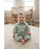 Kot Kumaş Kız Erkek Bebek Tulum 12304 (Yeşil)