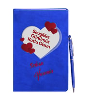 Sevgililer Gününe Özel Mavi Defter Kalem Hediye Seti 4