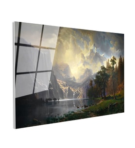 Tamperli Gerçek Cam Tablo Albert Bierstadt Yosemite Vadisi Şelale ve Göl Işık Ressam Tablosu Dekoru