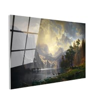 Tamperli Gerçek Cam Tablo Albert Bierstadt Yosemite Vadisi Şelale ve Göl Işık Ressam Tablosu Dekoru