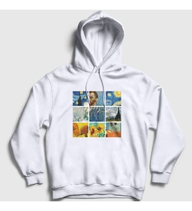 Presmono Unisex Beyaz Art Painter Vincent Van Gogh Kapüşonlu Sweatshirt 303077tt