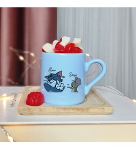 Tom & Jerry Tasarımlı Kişiye Özel Mavi Türk Kahvesi Fincanı