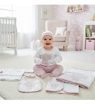 0-3 AY BEBEKLERE GAYE ORGANİK PAMUK AYICIK PANDA NAKIŞLI 10 LU SET (Pudra)