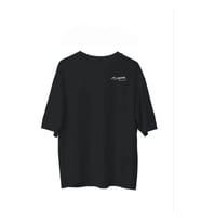 Unisex Bisiklet Yaka Baskılı Oversize T-Shirt - Siyah