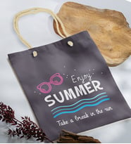 BK Gift Yaz Temalı Antrasit Halat Saplı Kumaş Plaj Çantası -8, Baskılı Omuz Çantası, Alışveriş Çantası, Arkadaşa Hediye, Sevgiliye Hediye