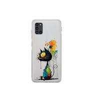 Samsung Galaxy A31 ile Uyumlu Splash Kedi Tasarımlı Şeffaf Silikon Kılıf