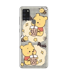 Samsung Galaxy A21S Uyumlu Winnie The Pooh Tasarımlı Şeffaf Telefon Kılıfı