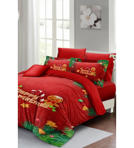 Yılbaşı Süsü Cookie Noel %100 Pamuk Saten 3d Çift Kişilik Nevresim Takımı
