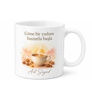 Sabah Rutini Temalı Baskılı Kupa Bardak Kahve Severlere Özel Hediye