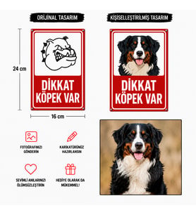 6 Adet Köpeğinizin Görseli ile Kişiselleştirilebilir Dikkat Köpek Var Sticker Levha, 16x24, 20x30 (A4), 30x42 (A3) Cm Boyut Seçeneklerinde Folyo Baskı Sticker,