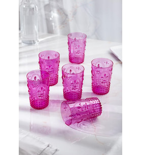 Akrilik Pembe 6'lı Kısa Bardak & Su Meşrubat Kahve Yanı Bardağı 400 ml ( Cam Değildir )