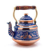 1,6 Litre El Işlemeli Nostaljik Tekli Kalaylı Dövme Bakır Demlik, Çaydanlık, Su Isıtıcısı (Mavi)