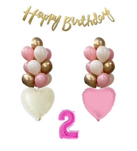 1 Yaş Pembe Doğum Günü Balon Seti 16inç Pembe Rakam Happy Birthday Bannerlı Set (02)