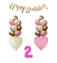 1 Yaş Pembe Doğum Günü Balon Seti 16inç Pembe Rakam Happy Birthday Bannerlı Set (02)