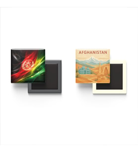 Buzdolap Magnetleri - Afganistan Bayrağı ve Paper Cut Tema - 2'li Set Magneti