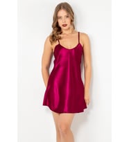 Miorre İnce Askılı Mini Saten Gecelik (Burgundy)