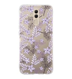 Huawei Mate 20 Lite Uyumlu Kapak Floral Lila Tasarımlı Şeffaf Silikon Kılıf