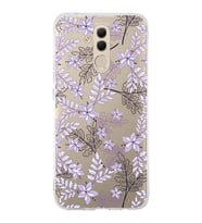 Huawei Mate 20 Lite Uyumlu Kapak Floral Lila Tasarımlı Şeffaf Silikon Kılıf