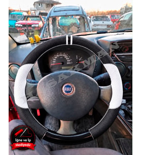 Fiat Palio Dikme Direksiyon Kılıfı Delikli Deri Parlak Siyah Beyaz Detay Çift Yüzük ve Dikiş 2002-2012