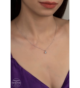 SWAROVSKİ CRYSTAL TEK TAŞ BAGET  925 AYAR GÜMÜŞ KOLYE