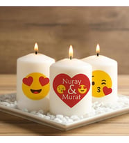 Kişiye Özel Aşık Emoji Tasarımlı 3'lü Mum Seti