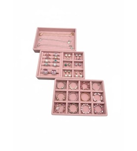 Peru Model Süet Kumaş Pembe Renk 22/14 cm 3 lü Takım Takı Sergileme Standı