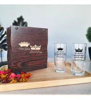 Taç Desenli 2'li Rakı Bardağı Seti Ahşap Kutulu