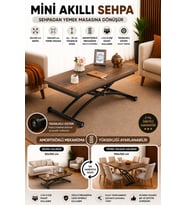 Mini Juppo Akıllı Sehpa Mdf Barok Koyu Ceviz Oval