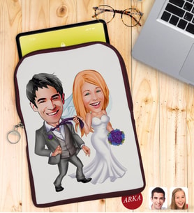 BK Gift Kişiye Özel Evleniyoruz Karikatürlü Taşınabilir Koruyucu Tablet Kılıfı & Organizer Çanta - Bordo-6