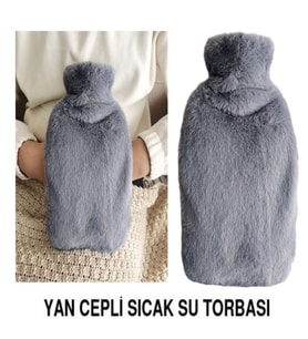 SICAK SU TORBASI YAN CEPLİ GRİ  PELUŞ TERMOFOR 27x17x2cm  1 LİTRE