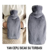 SICAK SU TORBASI YAN CEPLİ GRİ  PELUŞ TERMOFOR 27x17x2cm  1 LİTRE