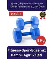 Premium Kalite Fitness Spor Egzersiz Vücut Kas Geliştirme Mavi 5 Kg Dambıl Ağırlık Seti - 2 Adet