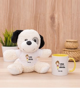 Kişiye Özel Maske İşi İyi Oldu Tasarım Esprili Peluş Köpek ve Sarı Kupa
