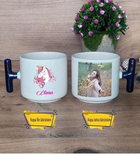 Unicorn Kupa Bardak Fotoğraflı T Lacivert Kulplu Kız Çocuğuna Arkadaşa Sevgiliye Doğum Günü Hediyesi