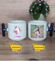 Unicorn Kupa Bardak Fotoğraflı T Lacivert Kulplu Kız Çocuğuna Arkadaşa Sevgiliye Doğum Günü Hediyesi
