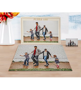 BK Gift Kişiye Özel Tam Boy Aile Karikatürlü 1000 Parça Profesyonel Puzzle-1