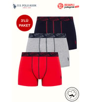 U.S. Polo Assn. Premium Erkek Pamuklu Rahat Terletmeyen Yazılı Logolu 3'Lü Renkli Kutulu Boxer