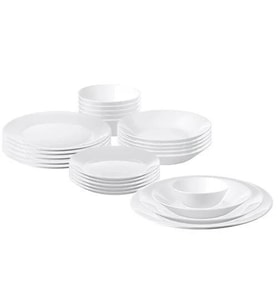 24 Parça OFTAST Yemek Takımı MeridyenDukkan Beyaz Renk Modern Klasik Set Temperli Cam,