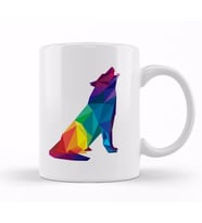 Geometric Animal Rainbow Wolf Howling Kupa Bardak Porselen