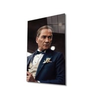 Miyrem Glasses Collection -A1^#  Yapay Zeka Atatürk Portresi Cam Tablo (Çok Renkli)