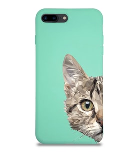 Apple iPhone 7 Plus Uyumlu Lansman Kılıf Catface Tasarımlı İçi Kadife Kapak-Su Yeşili (Şeffaf)