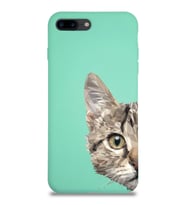 Apple iPhone 7 Plus Uyumlu Lansman Kılıf Catface Tasarımlı İçi Kadife Kapak-Su Yeşili (Şeffaf)
